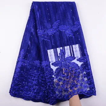 

2019 High Quality African Tulle Lace Fabric With Stones French Net Lace For Women Dress 5 Yards A1430