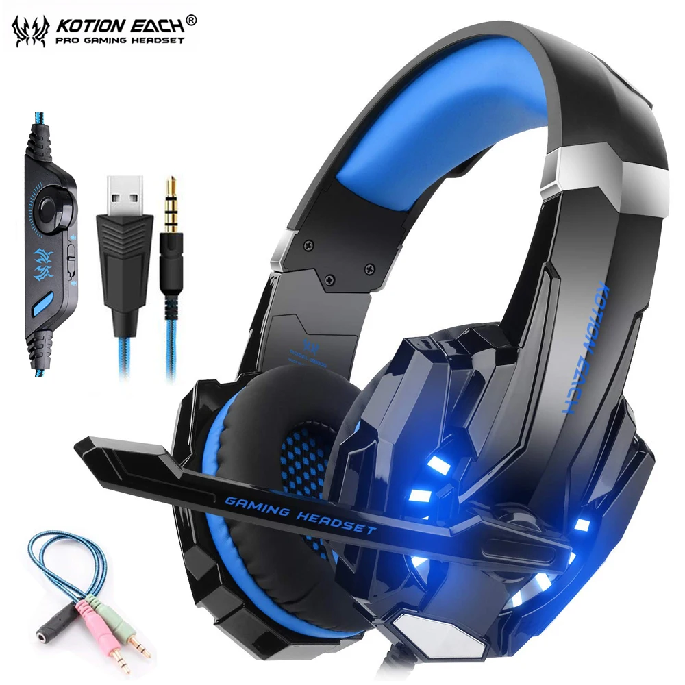 KOTION EACH G9000 Игровые наушники для компьютера светящаяся гарнитура проводные