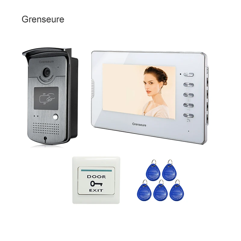 

FREE SHIPPING 7" Apartment Color HD Wired Video Door phone Doorbell Intercom System 1 ID Reader Camera 1 White monitor Wholesale