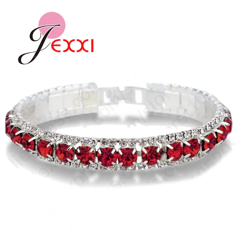 Новые модные цельные 925 пробы серебряные браслеты с кубическим цирконием для женщин женские ювелирные изделия с кристаллами - Окраска металла: red