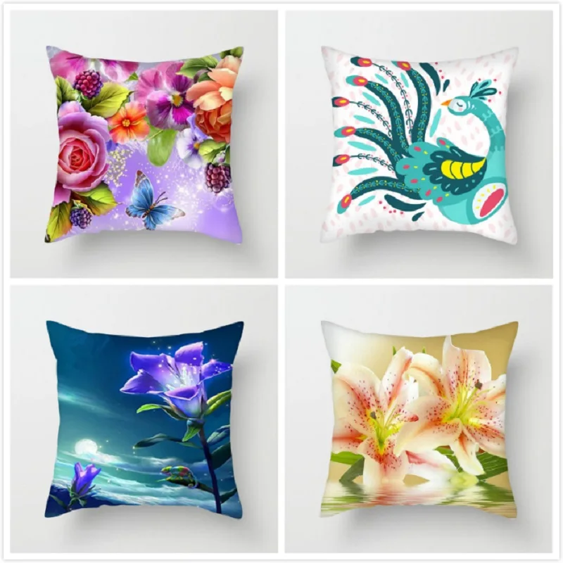 

Fuwatacchi Flower Painting Cushion Cover Colorful Lotus Lily Rose Home Decorative Pillow Case Sofa Seat Case Car Pillowcase