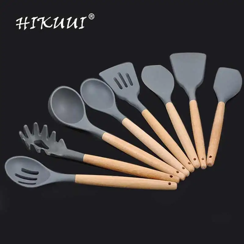 

Wooden Handle Silicone Cooking Utensil Gadgets Spatula Soup Spoon Non-stick Special Cooking Shovel Kitchen Tools