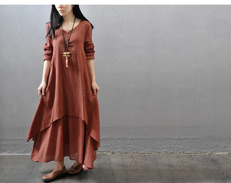 BONGOR LUSS 2017 New Fashion Women Dress Loose Long Sleeve Autumn Spring Dress Cotton Linen Solid Long Dress Vestidos Plus Size (1)