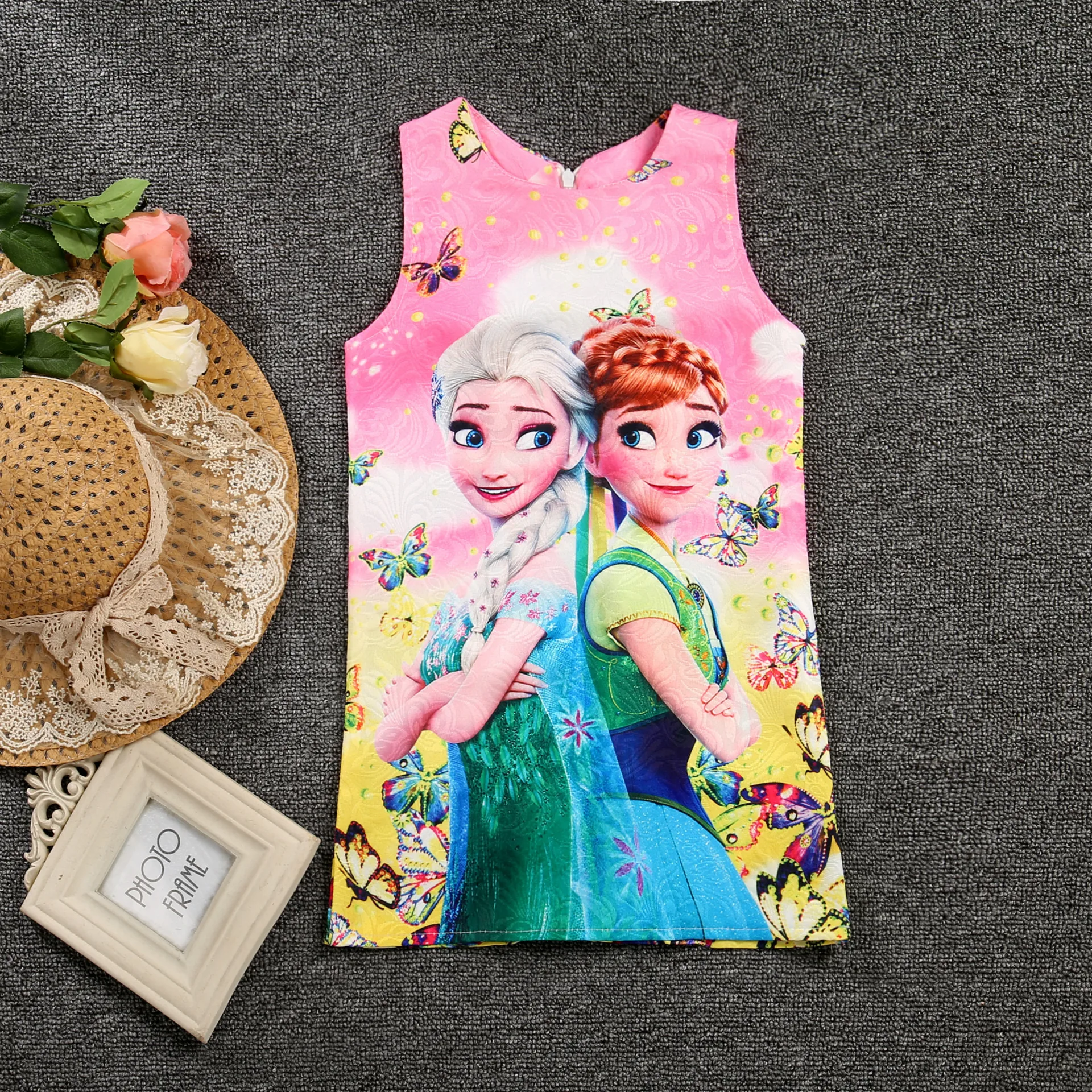 

2019 Baby Girls Dress Summer Queen Princess Anna Elsa Dress Butterfly Print Party Dress Kids Elza Costume Kids children Clothes