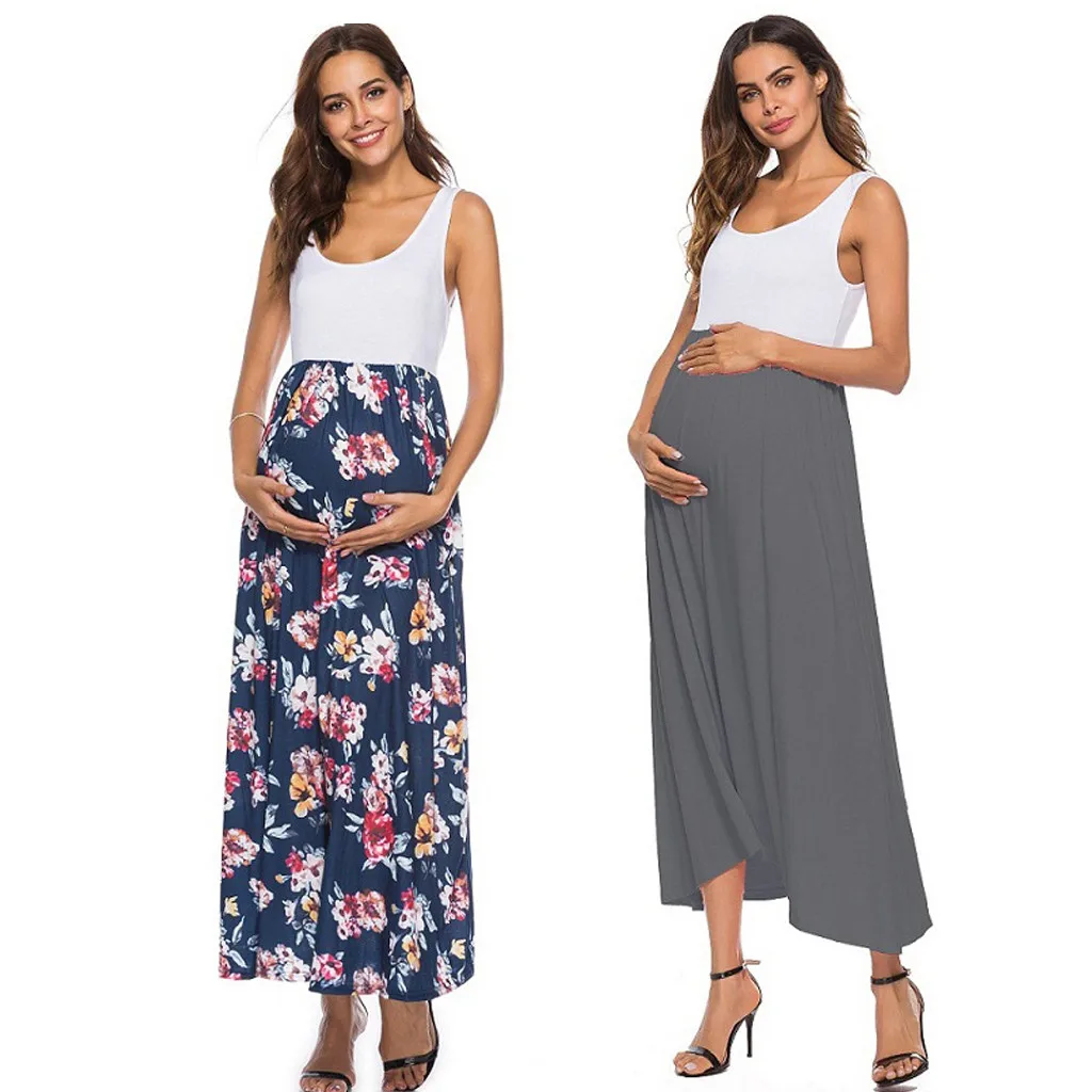 

Women Pregnancy Summer Dresses Clothes Women Maternity Sleeveless Ruched Sheath Color Block Maxi Maternity Dress Clothes MM702