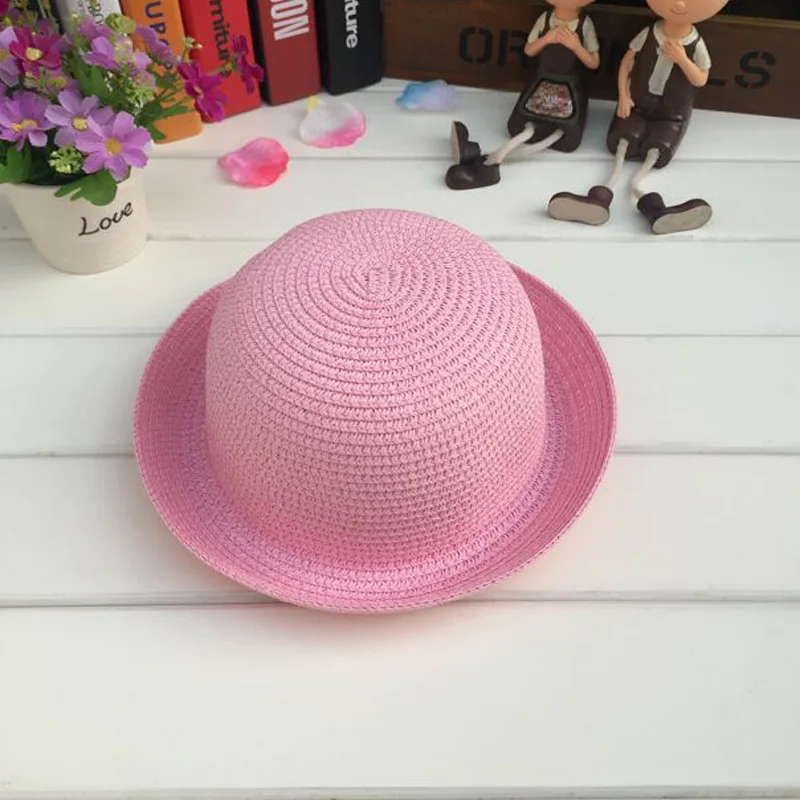 1 개 2017 새로운 순수 컬러 플랜지 어린이 태양 모자 봄 여름 비치 모자 소녀 소년 사용자 정의 12 색 8544