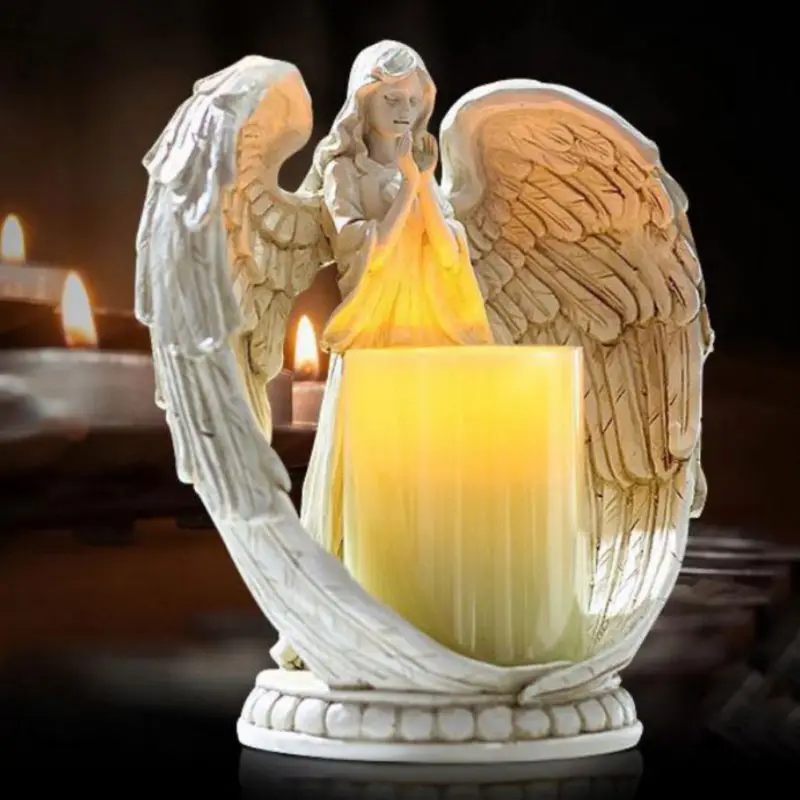 

Electronic LED Candlestick Angel Figurines Crafts Home Decor Angel Miniature Candle Holder Ornaments Wedding Gifts