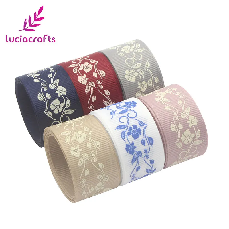 

Lucia crafts 5/6yards/lot 25mm Printed Flower Grosgrain Ribbon DIY Bow Craft Headwear Gift Wrapping Handmade Materials S0507