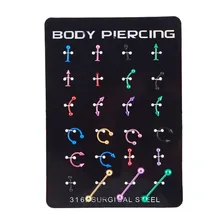 24 шт./компл. хирургической нержавеющей бар из нержавеющей стали, для бровей ниппель носа язык Сережка для пирсинга, экологичные ювелирные изделия#233073