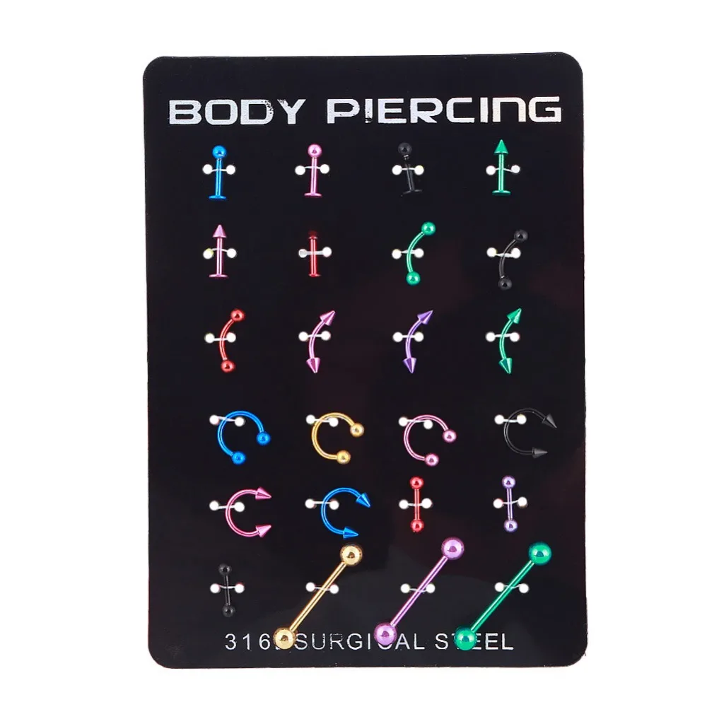 

24Pcs/Set Surgical Stainless Bar Cartilage Eyebrow Nipple Nose Tongue Ear Ring Body Piercing Jewelry #233073