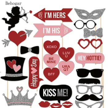 

Behogar 27Pcs DIY Photography Photo Booth Props for Wedding Birthdays Party Valentine Favor Decoration Selfie Dress-up Accessory