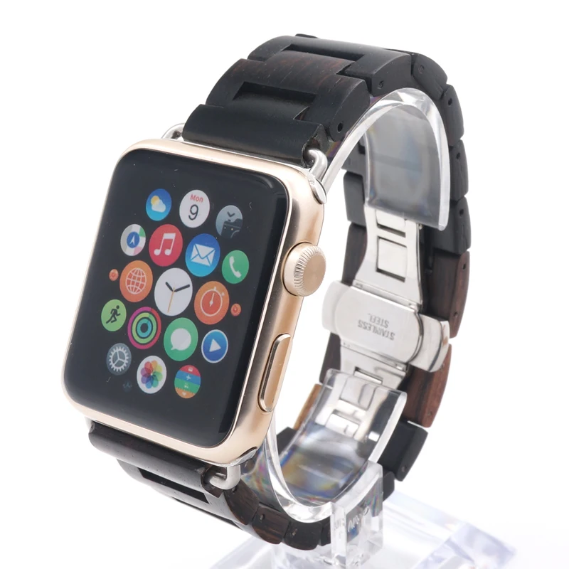 Luxury Handmade Wooden Strap Classic Buckle Watch Bands With Watch Band Adapter For Apple Watch iWatch