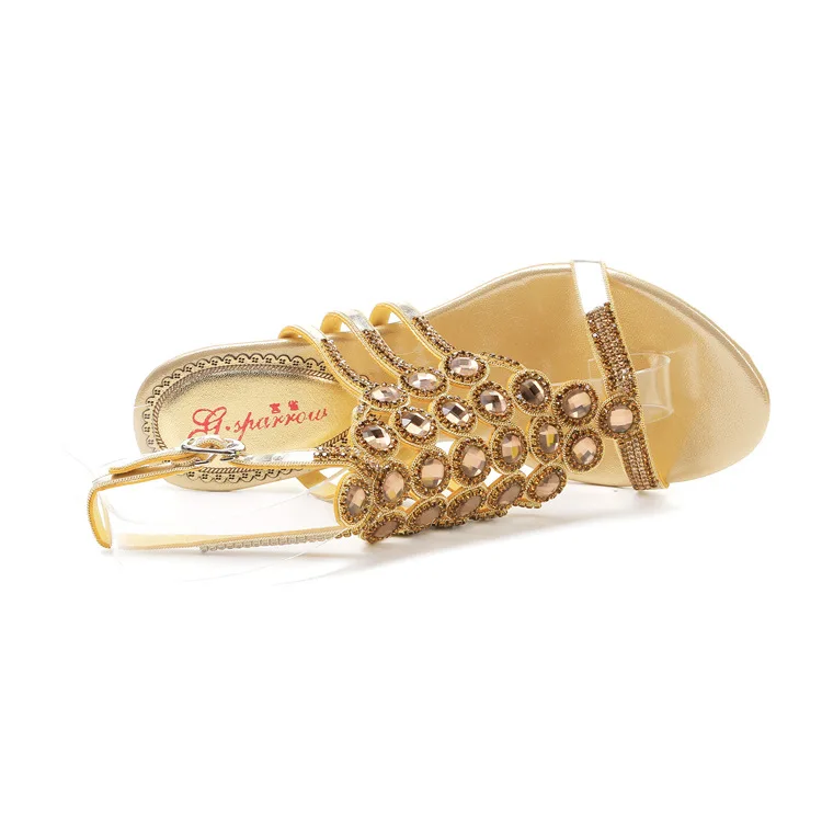 2016 Summer New Rhinestone Diamond Gold Dress Sandals For Wedding Womens High Heel Stiletto Shoes Size 1014