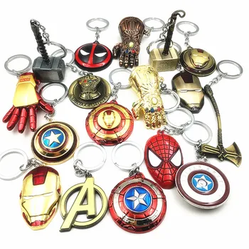 

20 Pcs/Lot Wholesale The Avengers 4 Endgame Keychain Captain America Shield Thor Axe Hammer Key Chains Keyring SuperHero Weapon