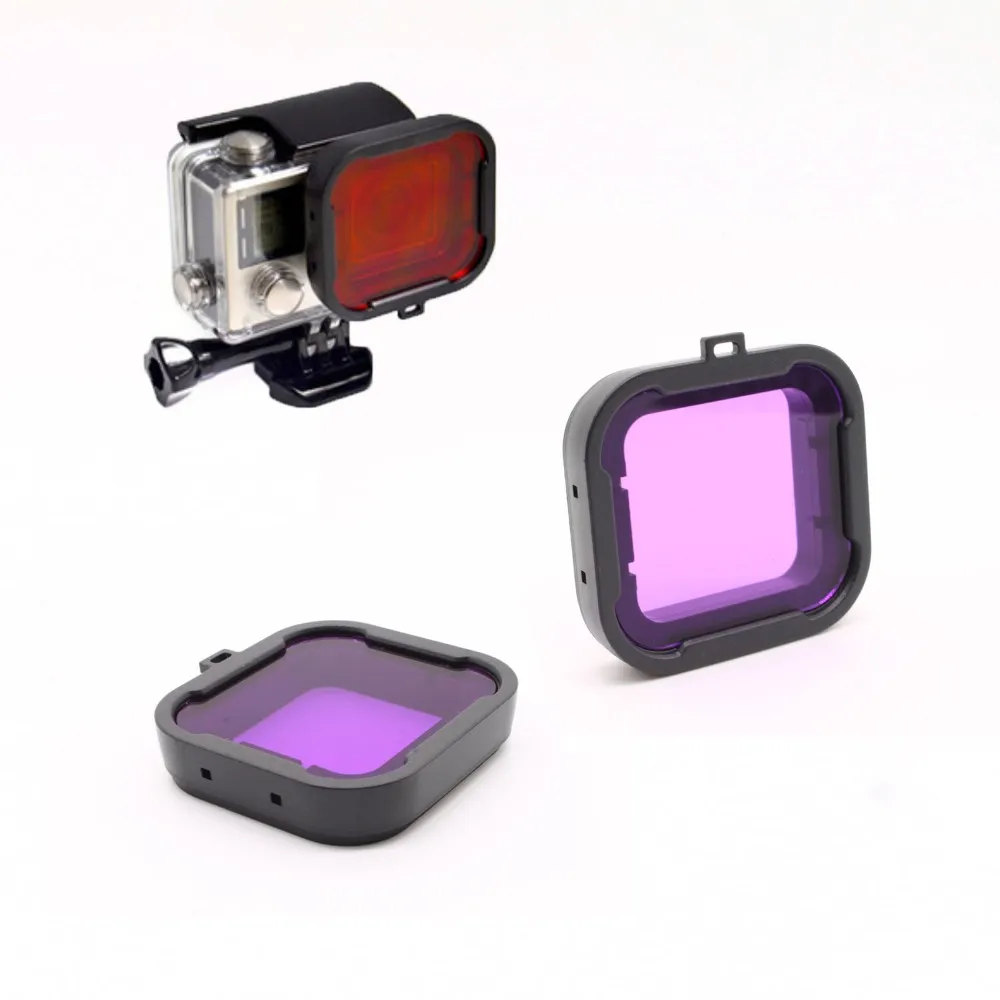 Аксессуары для экшн-камеры, фильтр для дайвинга, красный/оранжевый/желтый/серый/фиолетовый, объектив для подводного плавания, Filtro для GoPro Hero 3+ и 4 - Цвет: Фиолетовый градиент