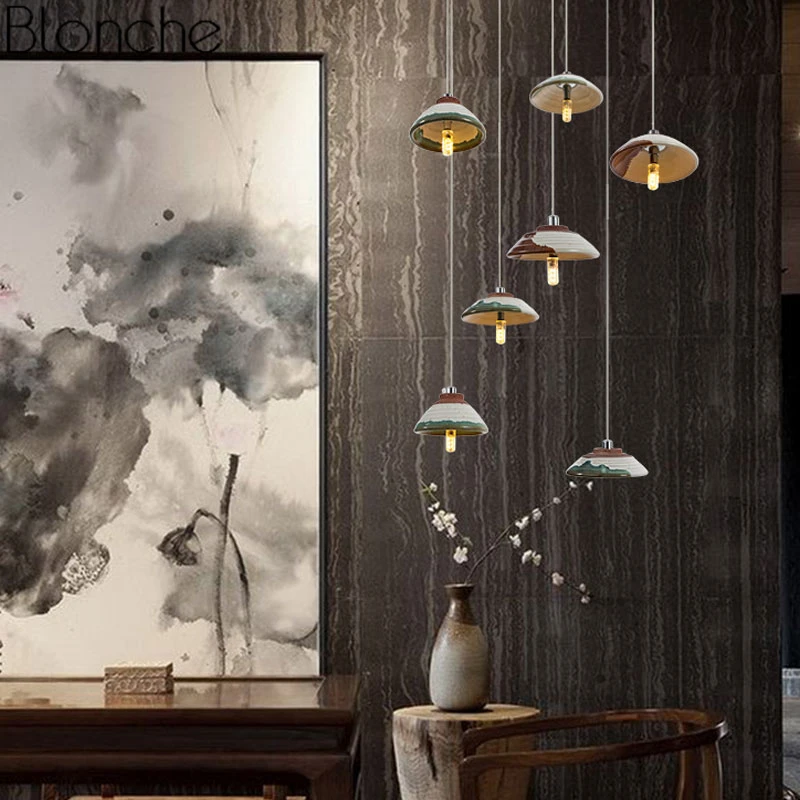 Ретро Мини Керамические подвесные светильники в китайском стиле, подвесной светильник для столовой, ресторана, кухни, декоративное освещение, винтажные светильники