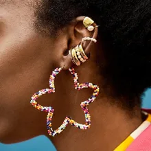 Girlgo BA ручной работы из бисера серьги-гвоздики со звёздочками для Для женщин Ананас черешня ювелирные изделия с подвеской с квадратными кристаллами вечерние подарки оптом