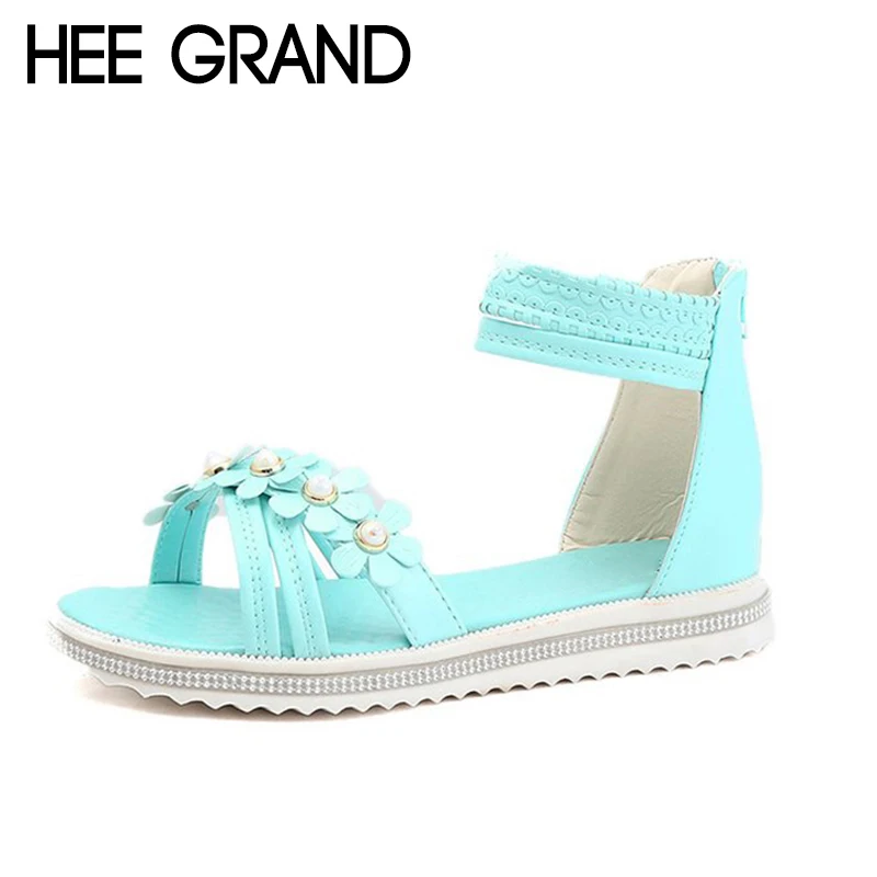 

HEE GRAND Flower Decoration Women's Sandals Women Summer Causal Shoes with Fashion Sandalias Vacation&Sea Mujer Shoes XWZ4780