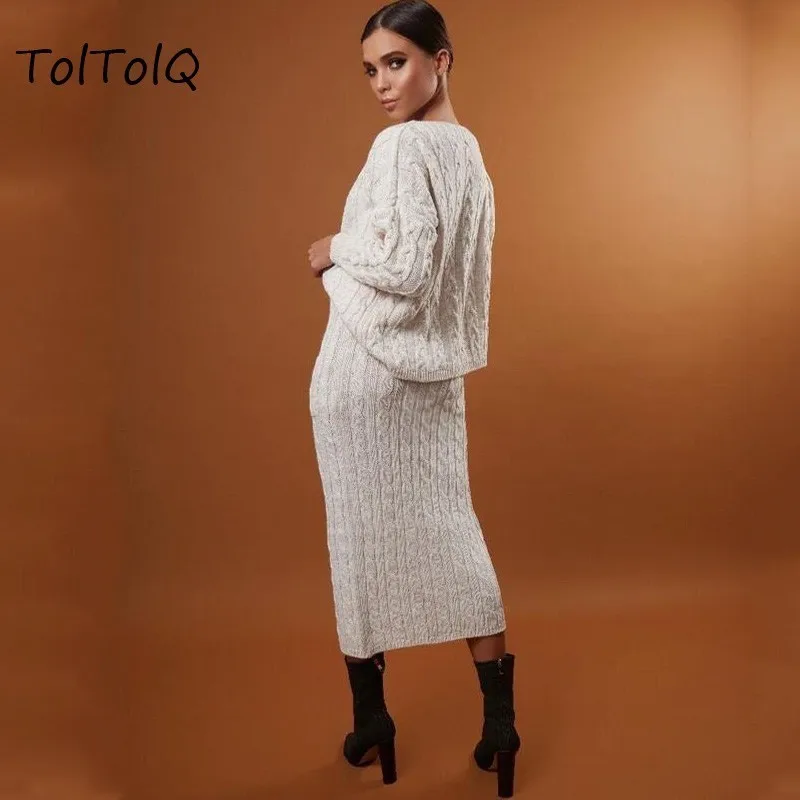 Осенний свитер, комплект, облегающая трикотажная Женская юбка, однотонный короткий свитер, костюм из двух предметов, женский зимний комплект из двух предметов, длинный рукав