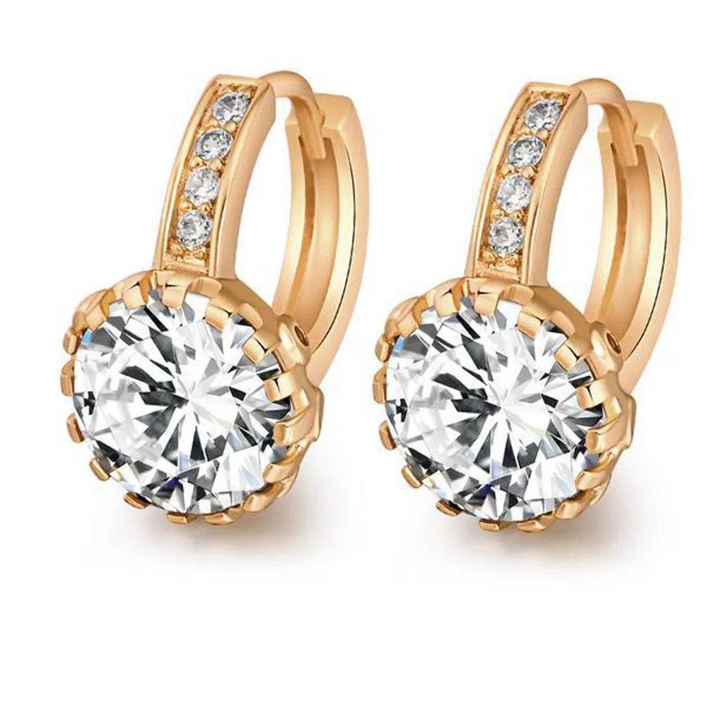 Best seller 1 Pair Yellow Gold Filled - 9mm Round Flower Zircon Hoop Women Party Earrings May23 | Украшения и аксессуары