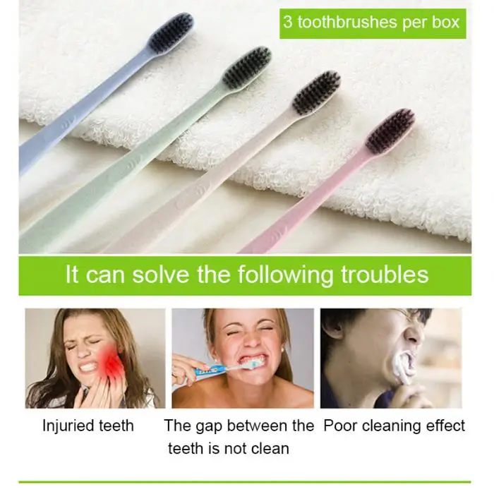 3 шт. мягкие волосы зубные щетки уголь зубные щетки Зубная щетка для взрослых SSwell