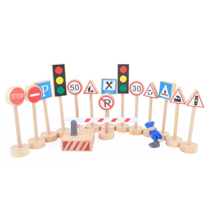 

EDWONE--Thomas Wooden Train 16PCS Colorful Wooden Street Traffic Signs Parking Scene Kids Children Educational Toy