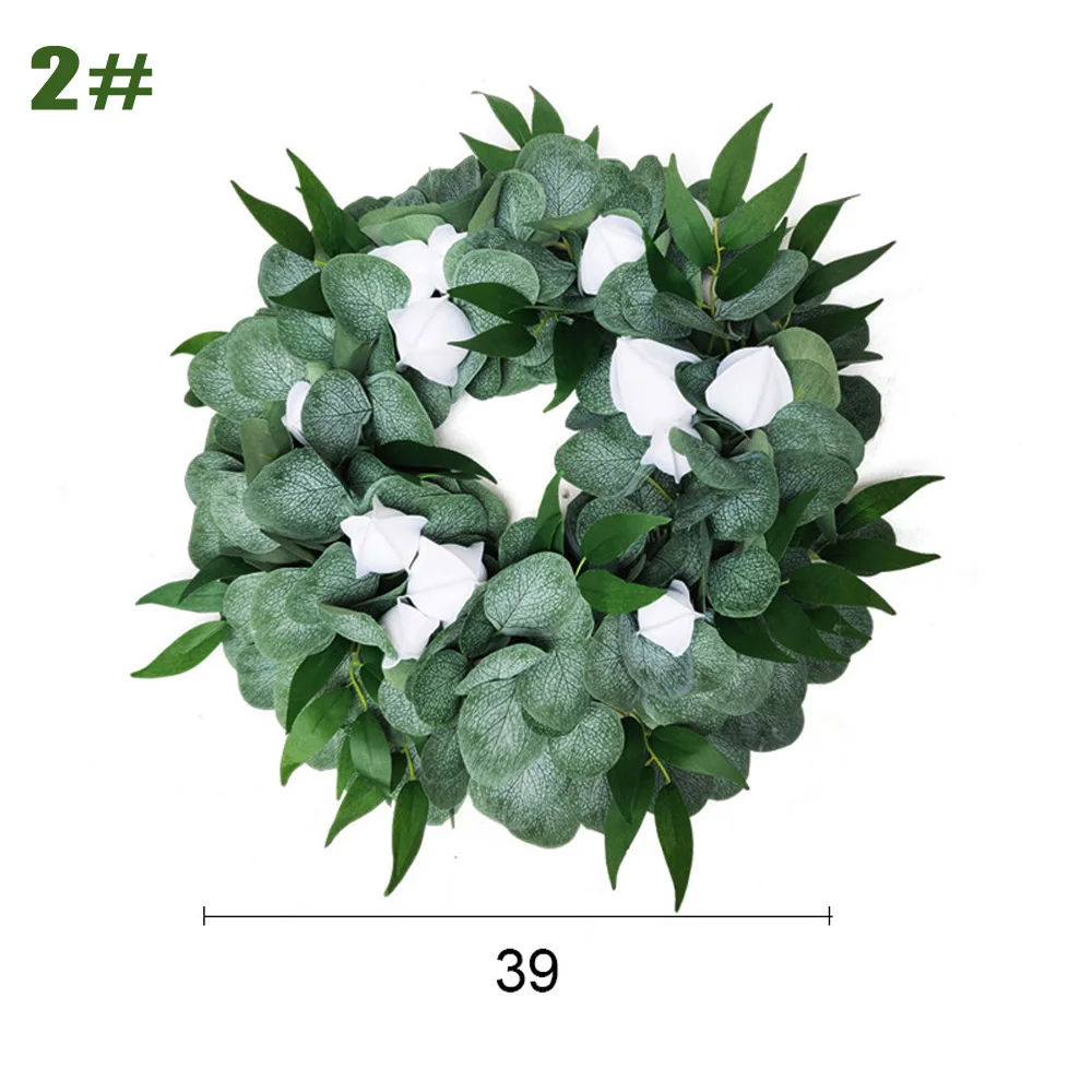 

Home Artificial Flower Garland 39cm Office Room Door Birthday Ring Leaves Vivid Eucalyptus Lantern Fruit Decor