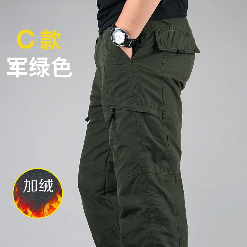 Billige Winter Verdicken Fleece Cargo Hosen Männer der Doppel Schicht Military Armee Camouflage Taktische Baumwolle Casual Hosen Warme Hose