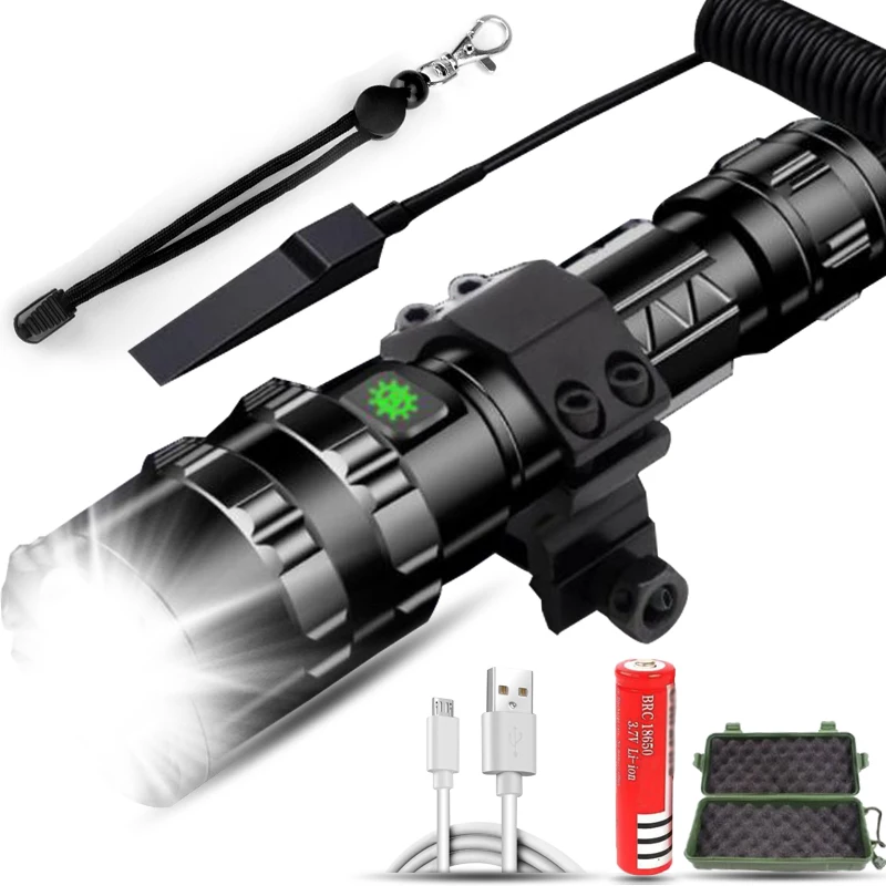 

60000Lums Professional USB Rechargeable LED Flashlight for Hunting Tactical Night Scout Lights Set Waterproof L2 Fish Light