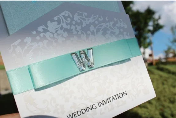 unique elegant design wedding invitations with ribbon pocket