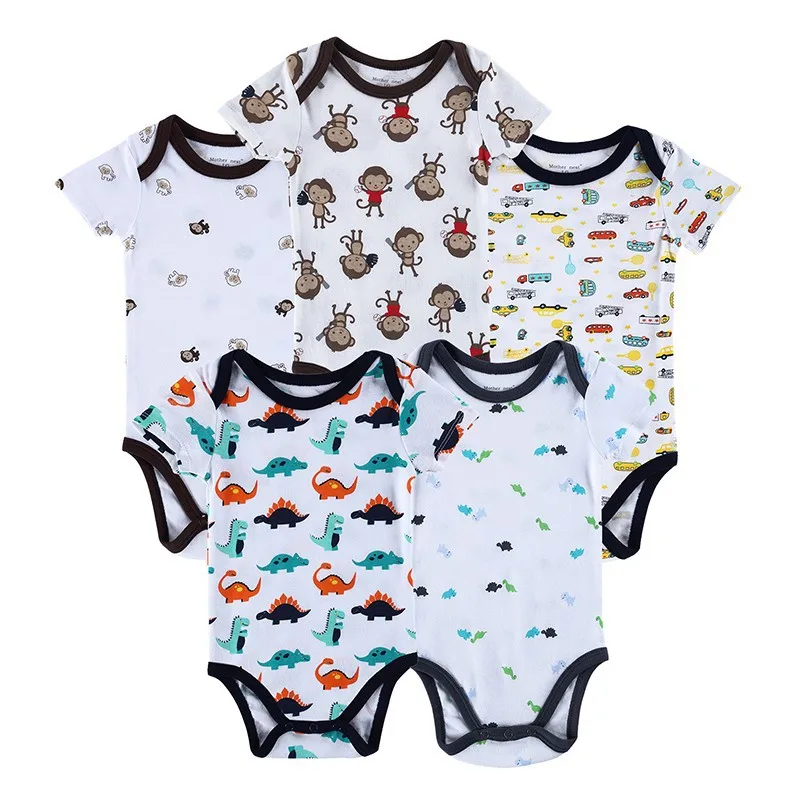 15501 5PCS Baby Girl Clothing Set Baby Bodysuit Summer Cotton Baby Boy Short Sleeve 100%Cotton Printed Style Jumpsuit  Mother & Kids