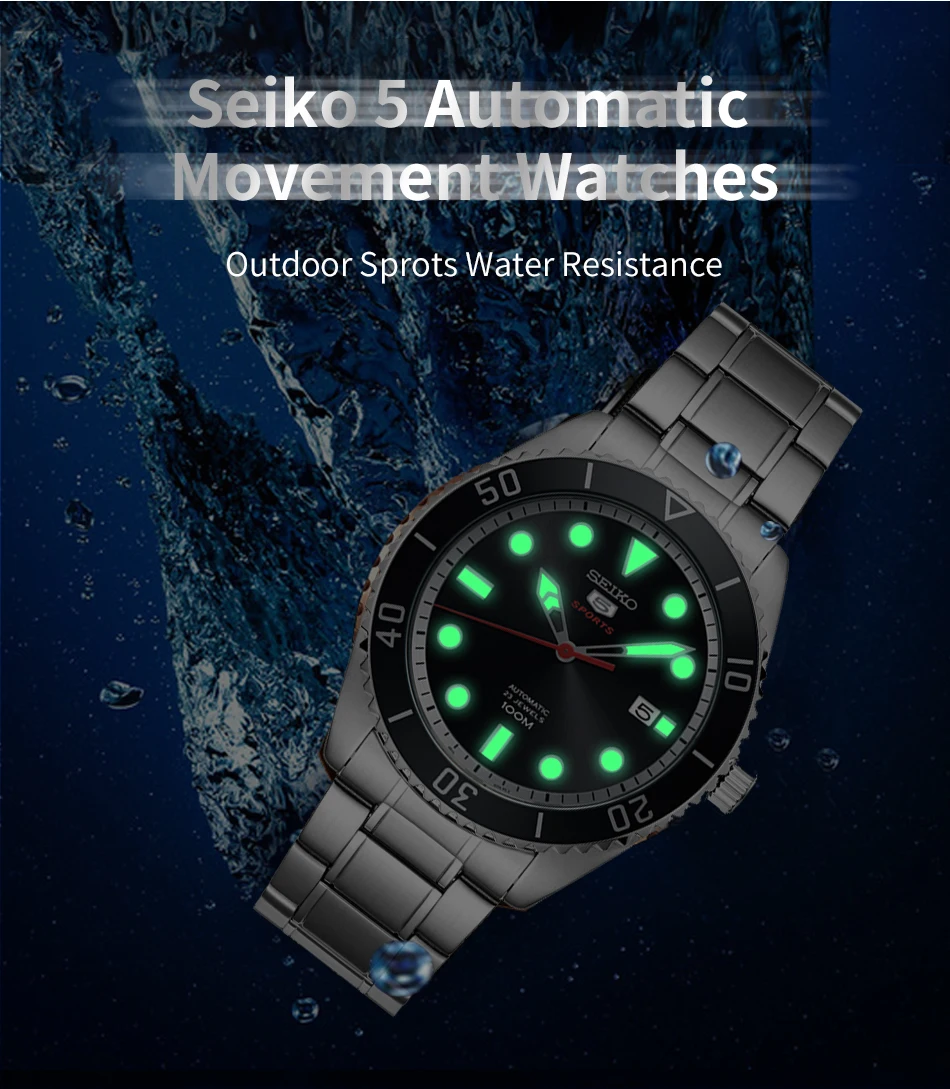 Original SEIKO 5 Men's Watch Automatic Mechanical 10 Bar Water Resistant Sport watch SRPB94/91/89/93J1 Stainless Steel