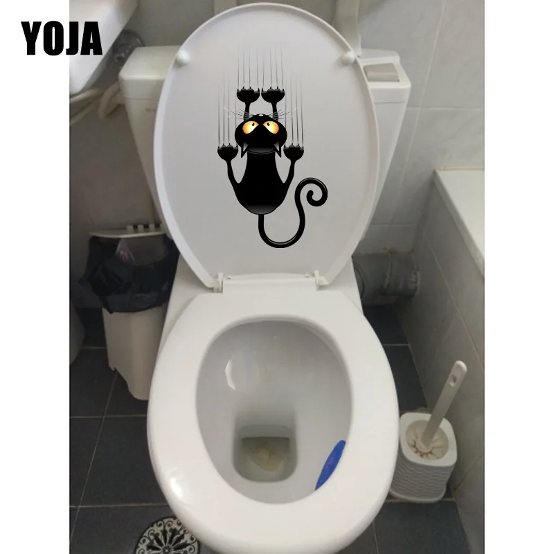 

YOJA 12.8*25CM Funny Claw Cat Bathroom Decor Toilet Sticker Classic Home Wall Decals T1-0100