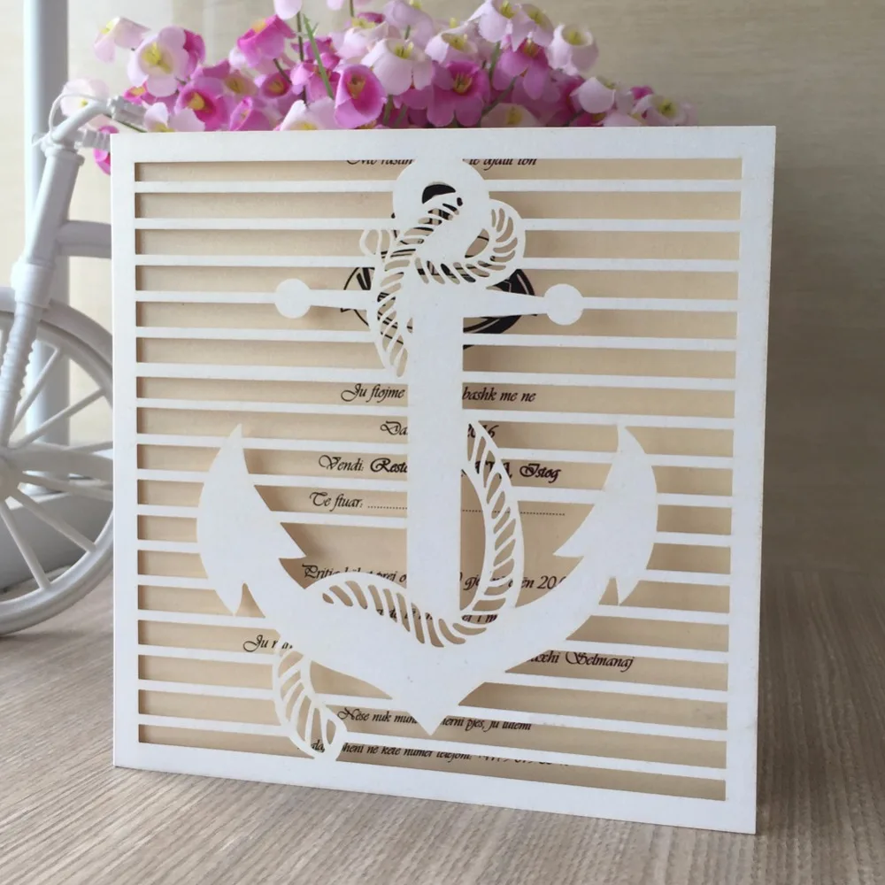 

12pcs elegant lace romantic 2017 new ocean anchor theme Wedding invite business dinner Invitation collection RSVP Card