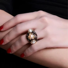 Natural Freshwater Pearl Ring 2 Tone Plate by Black and Gold with aaa Amethyst Cubic Zirconia Wholesale Ring with Pearl
