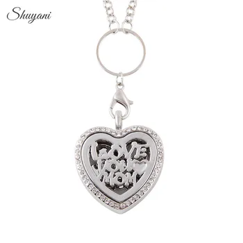 

10PCS Free Pads Crystal Heart Essential Oil Diffuser Perfume Locket Alloy Love Your Mom Aromatherapy Floating Locket Necklace