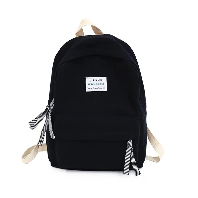 Женские холщовые рюкзаки, одноцветные школьные сумки, рюкзак для подростков, девочек и мальчиков, сумка для книг, рюкзаки для отдыха, Mochila Escolar - Цвет: black