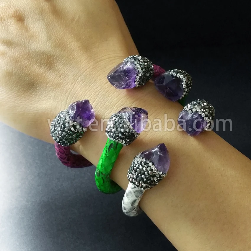 

WT-B232 Double crystal wrap bracelet fashion multicolor snake leather crystal wrap bracelet for women
