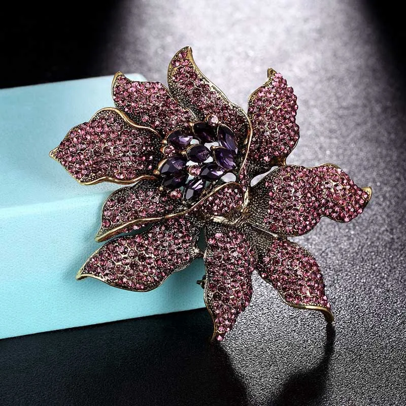 Винтажный стиль брошь фиолетовые стразы кристалл брошь «Орхидея» булавка Модные женские цветочные броши