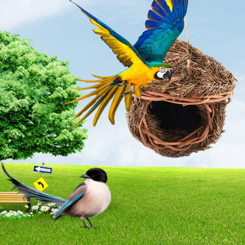 

Bird Cage Accessories Decoration Hand Weave Bird House Parrot Hanging Swing Toys Ecology Nest
