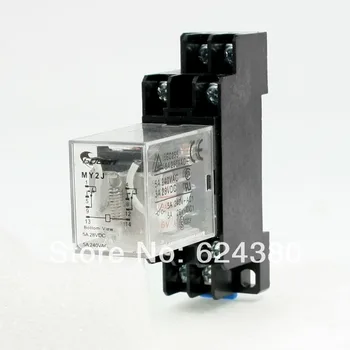 

AC6V 12V 24V Coil 5A 240VAC 28VDC DPDT 2P2T 35mm DIN Rail General Purpose Electromagnetic Power Relay MY2J w 8 Pin Base Socket