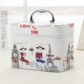 

2020 Fashion Tower pattern Women Cosmetic Bag PU Leather Makeup Bag 2 Size Cosmetic Cases Small Travel Cosmetic Bags For Women