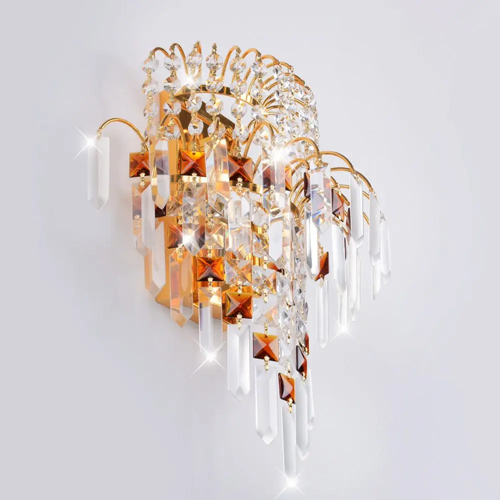 

Modern Crystal crown Hanging Bedsides Wall Lights Creative Bedroom Golden Corridor Wall Lamp Mirror Front Wall Sconces