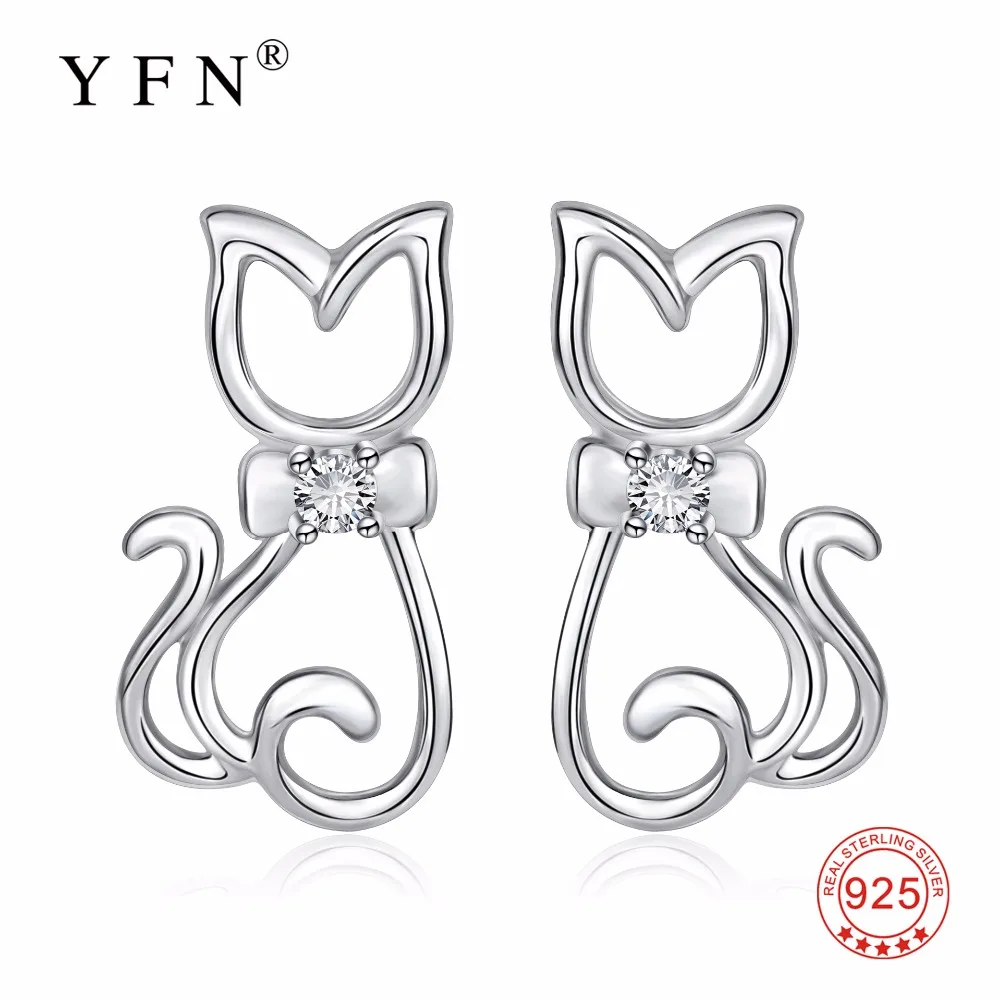 Серьги, горячая распродажа, 925 пробы, Серебряный бант для кошек, серьги с кристаллами, серьги-гвоздики, модное ювелирное изделие для женщин, рождественские подарки, PYE0020