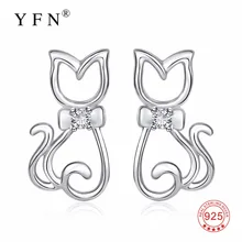 Серьги, горячая распродажа, 925 пробы, Серебряный бант для кошек, серьги с кристаллами, серьги-гвоздики, модное ювелирное изделие для женщин, рождественские подарки, PYE0020