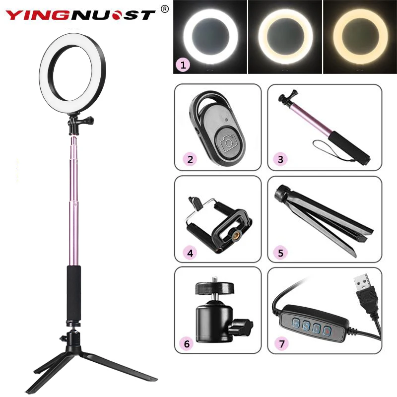 

Photography Dimmable LED Selfie Ring Light Youtube Video Live 3500-5500k Photo Studio Light With Phone Holder USB Plug Tripod