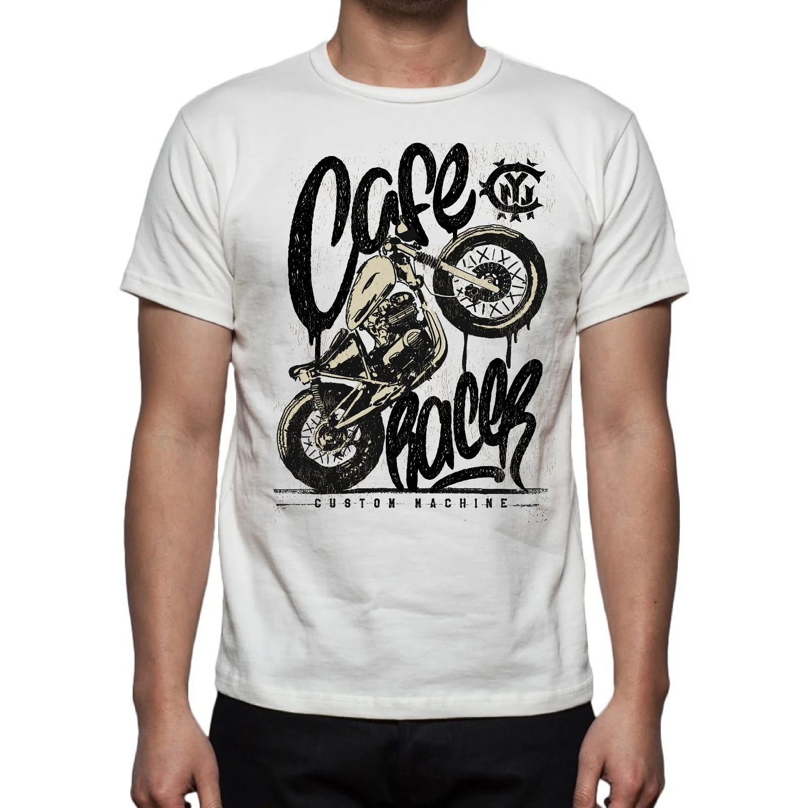 

2019 New Mens T Shirts T-SHIRT MAGLIETTA T SHIRT HAPPINESS CAFE RACER VINTAGE MOTO CUSTOM MOTORCYCLE Print Round Neck Man
