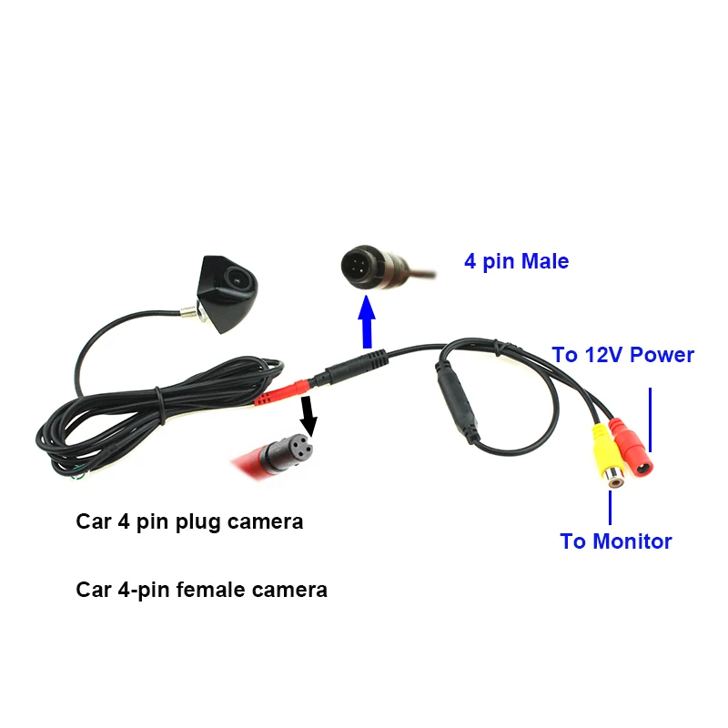 자동차 RCA CVBS 여성 4 핀 남성 변환 케이블 후면보기 DVR 미러 주차 모니터 역방향 백업 카메라 연결
