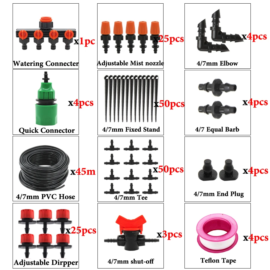 MUCIAKIE 50 м Микро Капельное орошение полив комплект автоматический садовый завод теплица оросительная система с регулируемым капельником - Цвет: J x MJ025Q