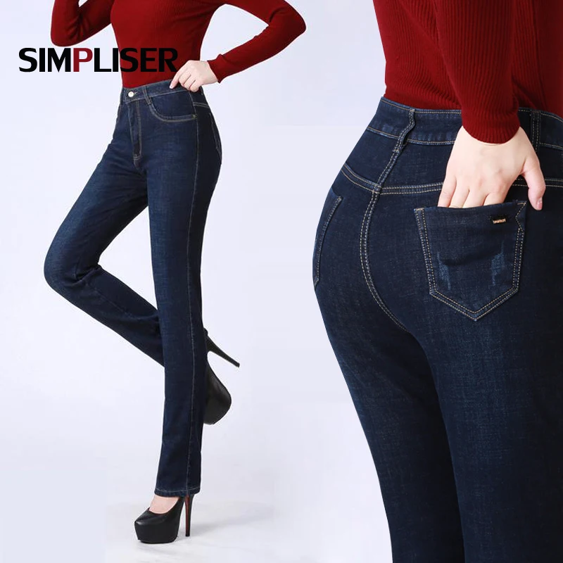

Thickening Mom Jeans Pants With Velvet Warm Winter Long Trousers For Women 2018 Femme Jeans Pants Denim Blue Large Size 36 34